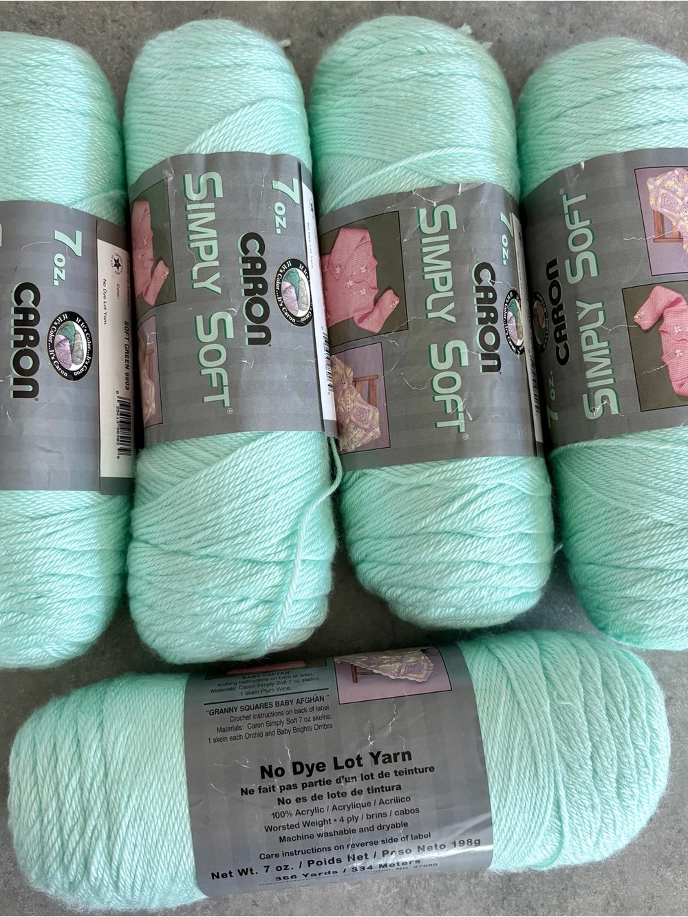 Caron Simply Soft Acrylic Yarn Lot - 5 Skeins “Soft Green”